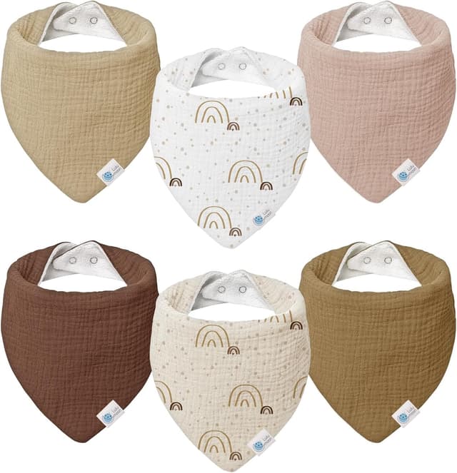 Detalle de lulumoon Lätzchen Baby Dreieckstuch aus Musselin – 4er-Set mit Snap-Verschluss