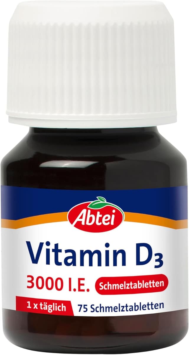 Detalle 2 de Abtei Vitamin D3 3000 I.E. Schmelztabletten (75 Stück) – unterstützt Immunsystem und Knochen