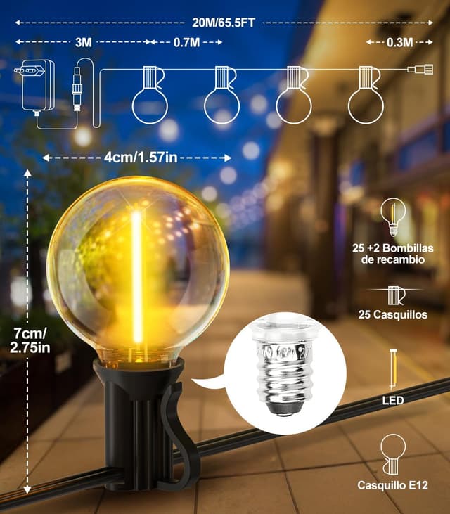 Detalle 2 de YRATERVSR guirnalda luces exterior LED 20 m