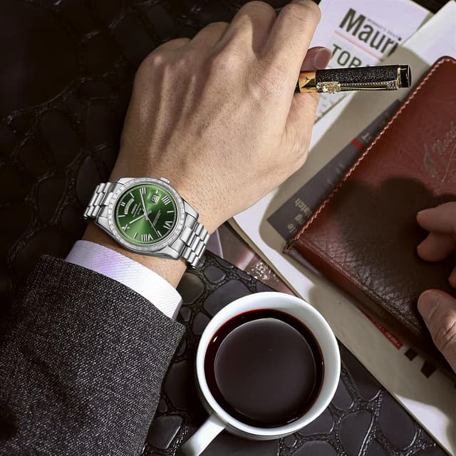 Detalle de NIBOSI Orologio da uomo analogico al quarzo con lunetta tempestata di diamanti e datario