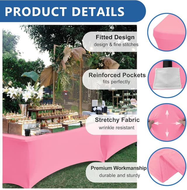 Detalle 2 de Enjoyidea Pink Fitted Stretch Table Cover for 6-Foot Rectangle Tables (8-Pack)