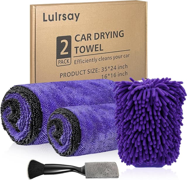 Detalle de 2er-Set Mikrofaser-Handtücher fürs Auto (1200 GSM) 90x60 cm & 40x40 cm – Grauviolett