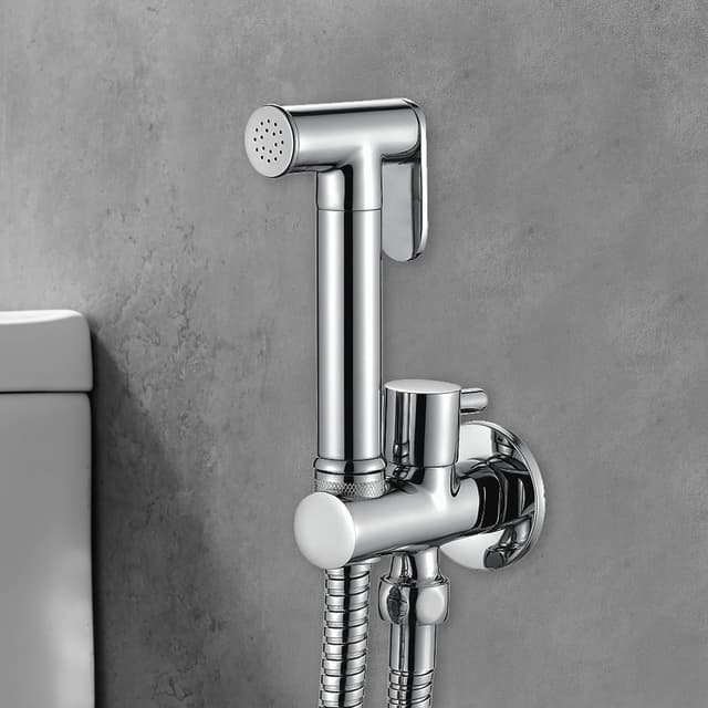 Detalle de Ibergrif M22015R doccetta per bidet con miscelatore, supporto e flessibile in finitura cromo