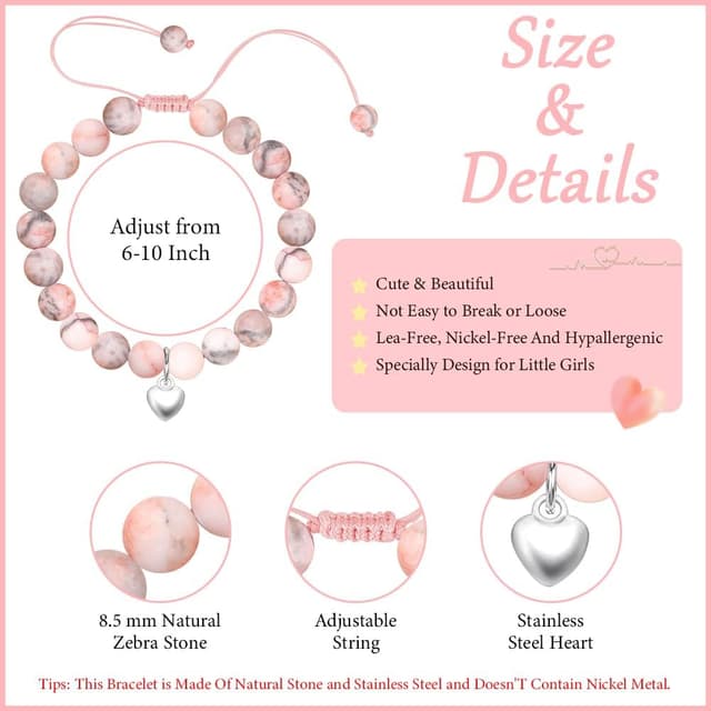 Detalle de Aucuu braccialetti per bambini con cuore in acciaio inox e pietra naturale, regalo per compleanno e Natale