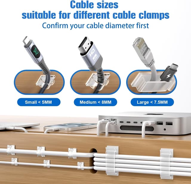 Thumbnail 6 de Kimsky Kabelhalter Set (100 Stück) mit selbstklebenden Kabelclips in transparent – 3 Größen für Heim & Büro