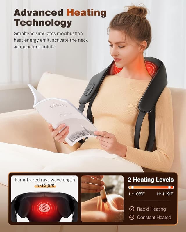 Detalle de KNQZE® Cordless Neck Massager with 4D Shiatsu, Heat & Graphene Heating (cordless)