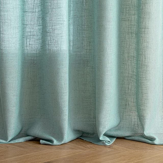 Detalle 2 de EMEMA Leinenvorhang mit Ösen (Voile/Leinenoptik), türkis, 2er-Set 140x300 cm