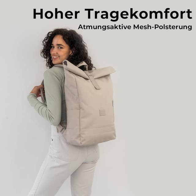 Detalle de Johnny Urban Rolltop Rucksack „Robin Large“ – Rolltop-Tagesrucksack mit 16-Zoll-Laptopfach, 18–22 L