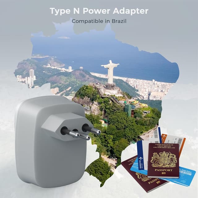 Detalle 2 de TESSAN Brazil Travel Adapter UK to Brazil with 2 USB 🔌