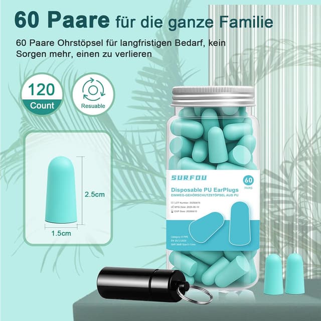 Thumbnail 1 de SURFOU Tapones oídos 60 pares para dormir