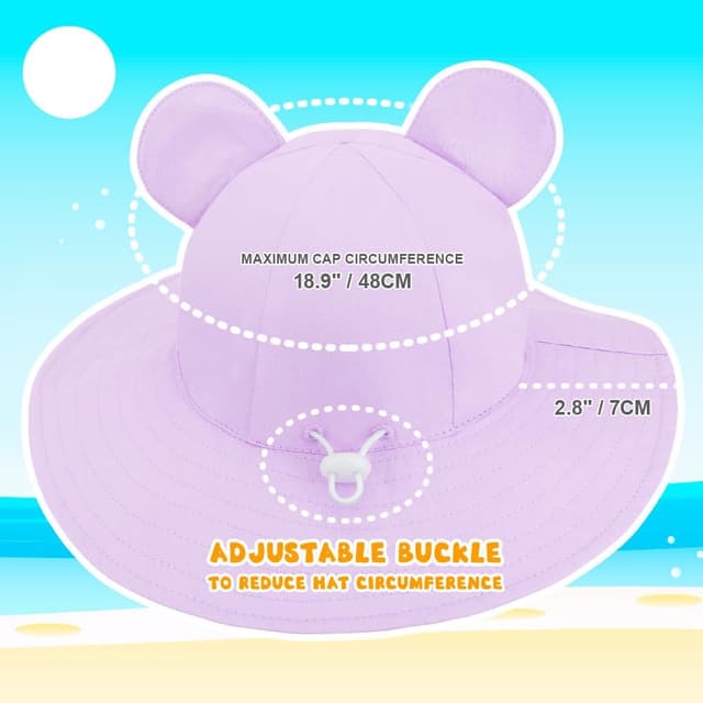 Detalle 2 de DRESHOW Baby Sonnenhut mit Bärenohren, UPF 50+ und Kinnriemen (breite Krempe)