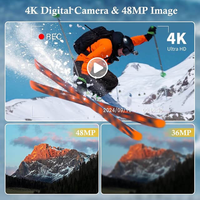 Thumbnail 6 de ToAuite 4K UHD 48MP Dual-Lens Digital Camera with Dual Lens Autofocus, 16X Zoom and 32GB Card