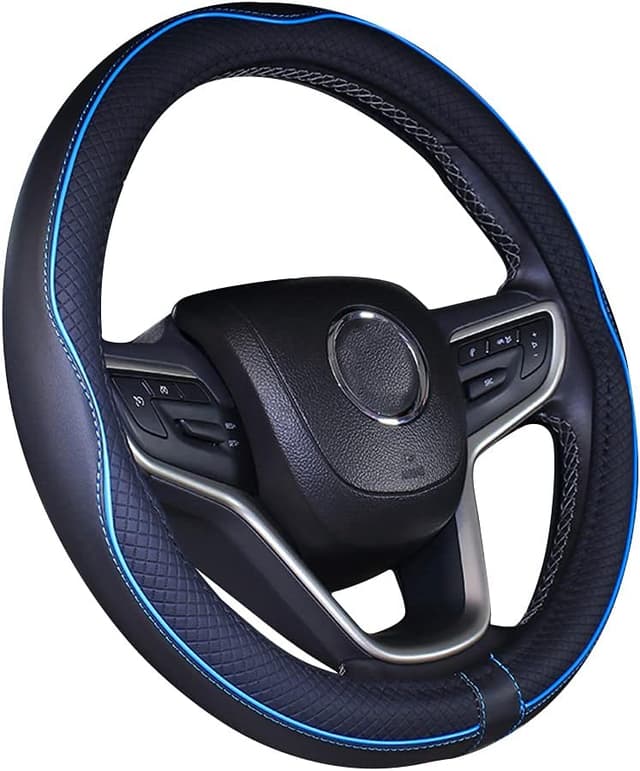 Detalle 2 de 19-inch microfibre leather steering wheel cover for big trucks (Black & Blue)