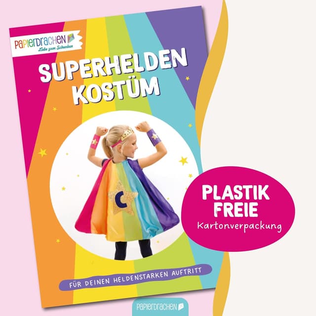 Detalle 2 de Papierdrachen Superhelden-Set – Kostüm Komplettset mit Diadem, Umhang, Manschetten & Glitzerfolie