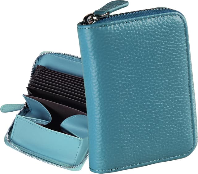 Detalle de Jexmigo RFID Blocking Leather Wallet for Women with 12 Card Slots and YKK Zip (Blue)