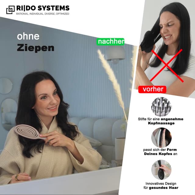 Thumbnail 6 de Ri|Do Systems Entwirrbürste „ohne Ziepen“ aus Spiralfeder – Haarbürste für Locken, nasses & feines Haar (aqua)
