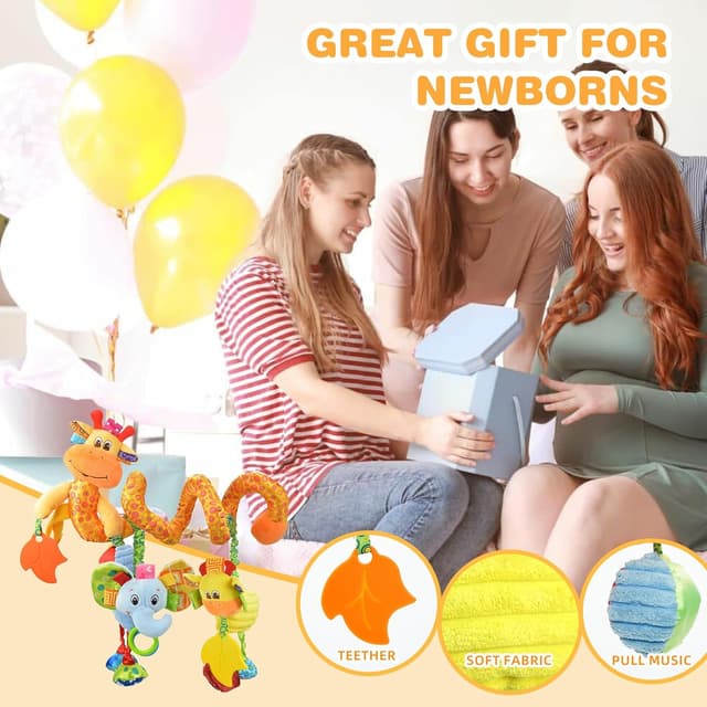 Detalle 2 de Jollybaby Crib Stroller Car Seat Toys (Spiral Hanging Sensory Toy with Music Box & Teether) for Baby 0–12 Months