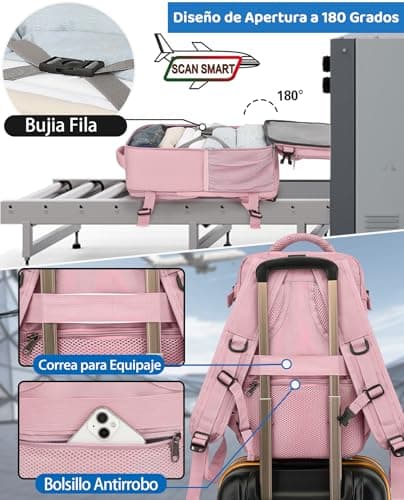 Detalle de KLOSTAIN Mochila de viaje cabina 40x20x25 (20L) para avión y portátil de 14” rosa