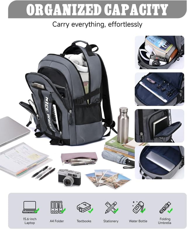 Detalle de Amythe zaino per ragazzo/adolescente impermeabile e leggero, grigio, per computer 15,6