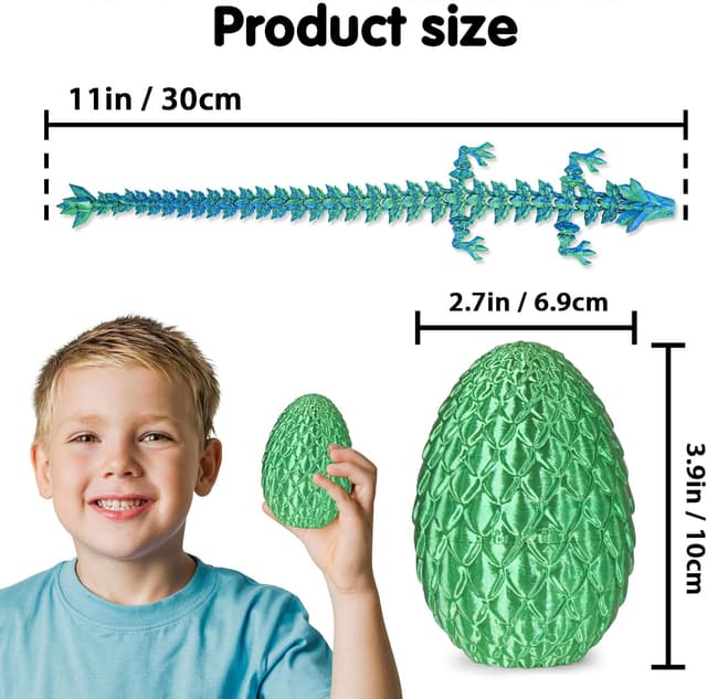 Detalle 1 de Surprise Dragon Egg with Dragon Inside 3D Printed Fidget Toy (Christmas Green, Small)