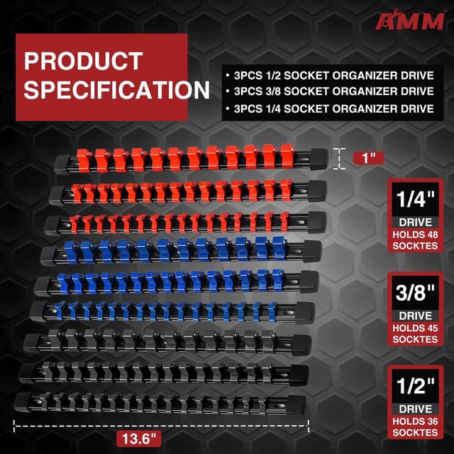 Thumbnail 1 de AMM 9-Piece Socket Organizer 3 Drives