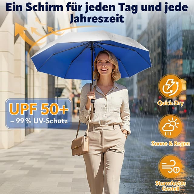 Detalle 2 de ZOMAKE Sonnenschirm UPF 50+ Regenschirm mit Automatik und Silberbeschichtung (UPF 50+ UV, taschenfaltet, kompakt)
