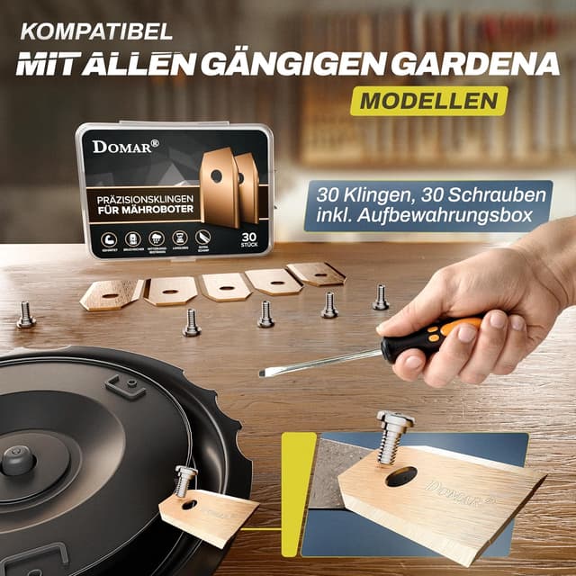 Detalle 2 de Langlebige Mähroboter Messer (Ersatzklingen) inkl. Schrauben – kompatibel mit Husqvarna Automower, Gardena, Yard Force