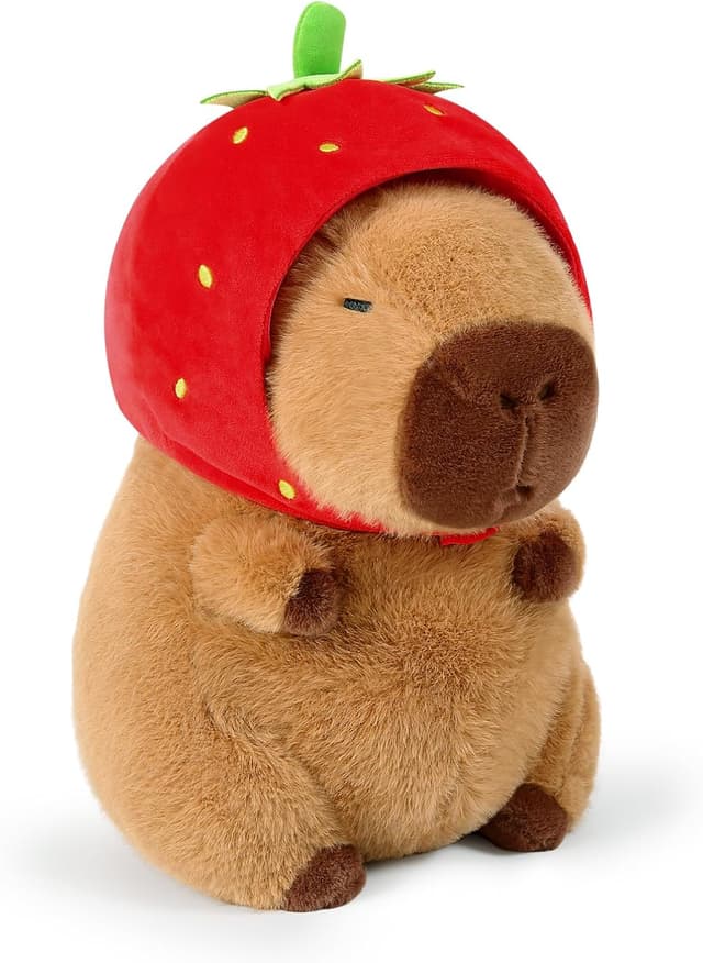 Detalle de shownicer Plüschtier Capybara Erdbeere – Kuscheltier & Wurfkissen, 35 cm