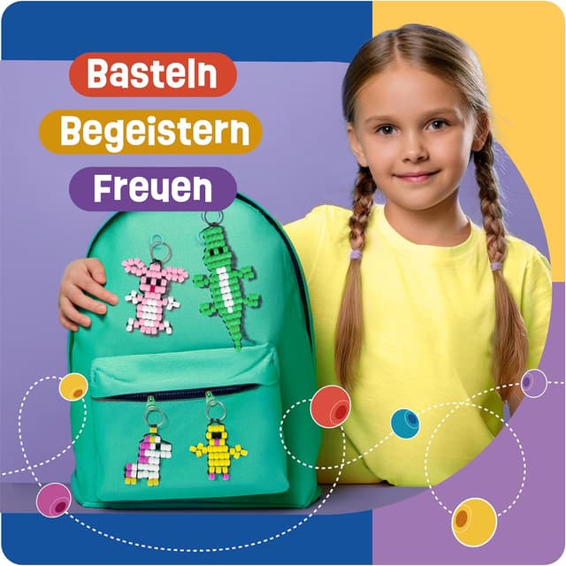 Detalle de Smowo® Perlentiere Bastelset mit Perlen für 9 Schlüsselanhänger-Tiere