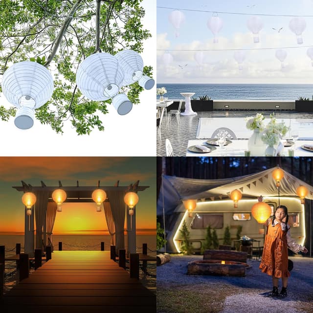 Detalle 2 de Qedertek Solarlampen für außen – hängende Lampions im 4er-Set (30 cm) mit flackernder LED „Flamme“