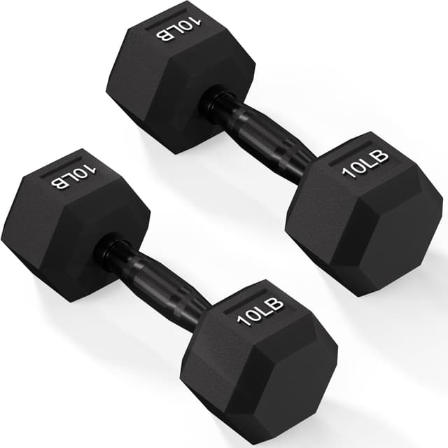 Detalle de Fitvids Rubber Encased Hex Dumbbells (Anti-Slip Metal Handle) — Multiple Sizes