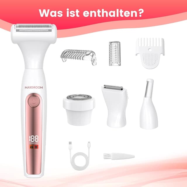 Thumbnail 6 de MAXGROOM 4-in-1 elektrischer Gesichtshaare-/Bikini-Trimmer für Frauen (IPX6, Nass & Trocken)