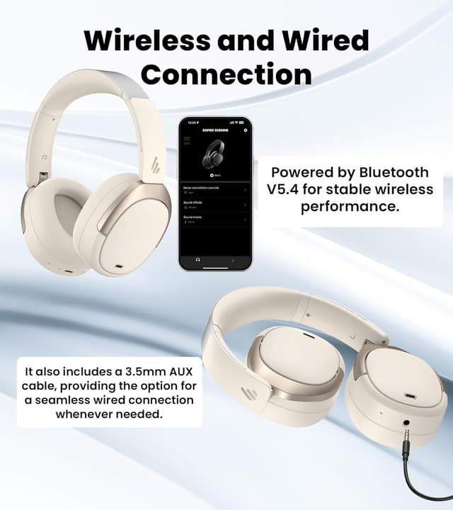 Thumbnail 6 de Edifier W80 over-ear headphones with -49dB hybrid active noise cancelling, LDAC, AI clear calls, multipoint (ivory)