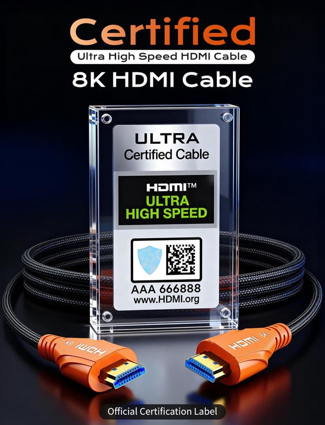 Detalle 2 de Cratree 8K HDMI Cable (10FT) — 48Gbps High-Speed HDMI Cord for 8K 60Hz, 4K 120Hz, HDR/eARC, HDCP 2.2/2.3