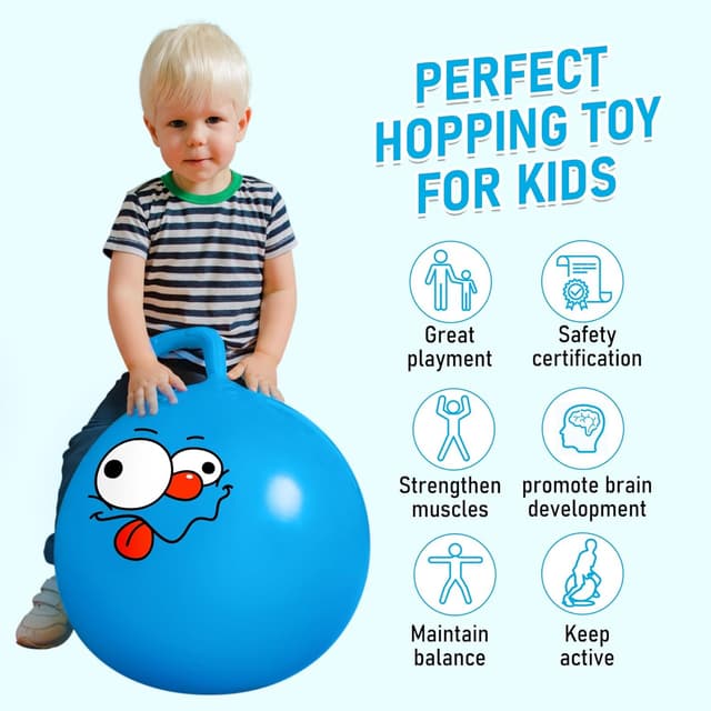 Detalle de U&C Planet Hopper Ball 20-inch Bouncy Ball with Handle (Kids 5-9), Blue