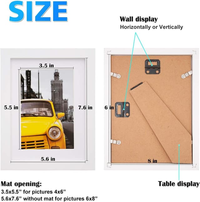 Detalle de EGOFINE 8x6 Photo Frames Set of 4 (Solid Wood, Matted White) — for wall mounting or table display