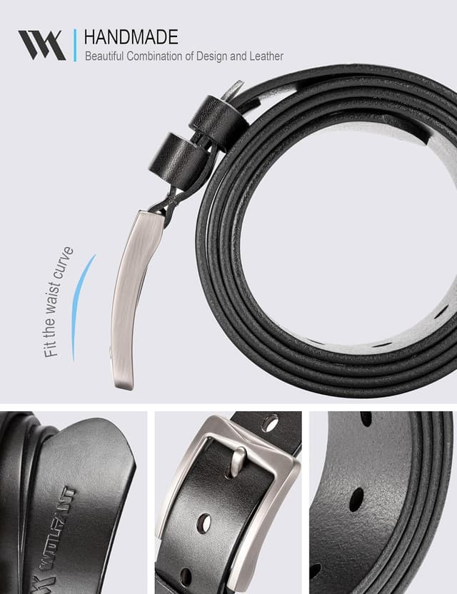 Detalle de WOLFANT 1.5" Full Grain Leather Belt for Men (Gift Box) — 100% Italian Solid Leather