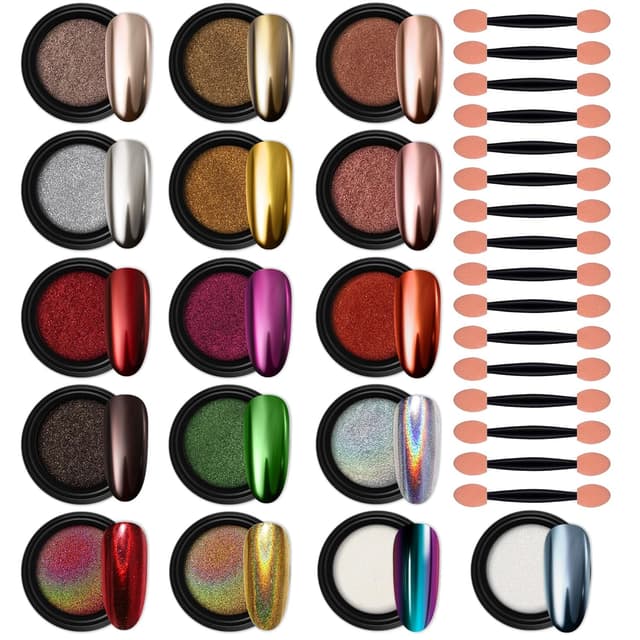 Detalle de Artdone 16 Jars Chrome Nail Powder Kit ๐
