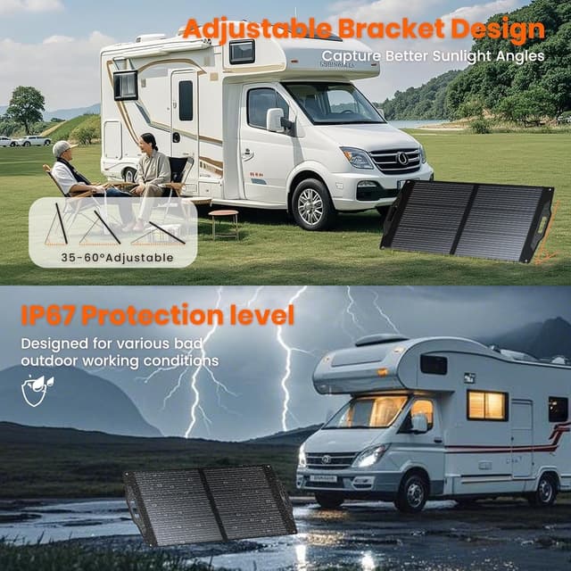 Detalle 2 de FlexSolar 100W Portable Solar Panel – Foldable solar charger with USB-A (QC3.0), USB-C (PD up to 60W) and DC ports for camping