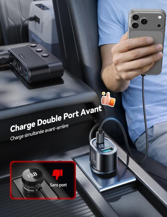 Detalle 2 de JOYROOM 2026 179W Multi Prise Allume-Cigare 7-en-1 avec USB-C PD30W et câble 1 m