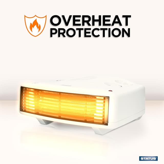 Detalle de STATUS Flat Fan Heater 3000W (3 kW) Portable Indoor Radiator, White, 2 Heat Settings & Thermostat Control