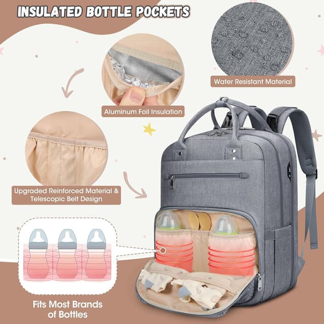 Thumbnail 4 de RAINSMORE Baby Changing Bag Backpack 1pc