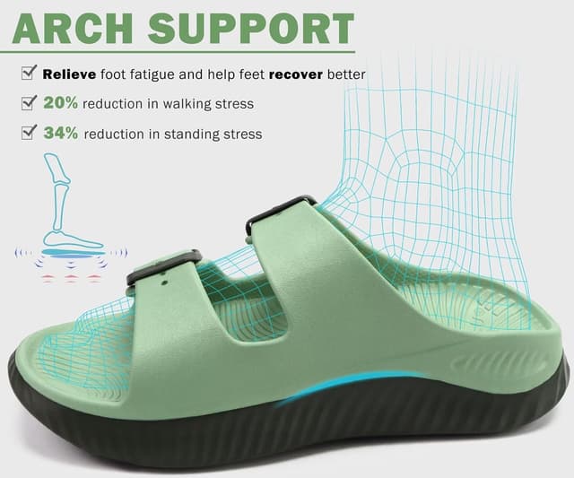 Detalle 2 de KuaiLu Women’s Recovery Sandals with Arch Support – Double-Buckle Slip-On Slides for Plantar Fasciitis