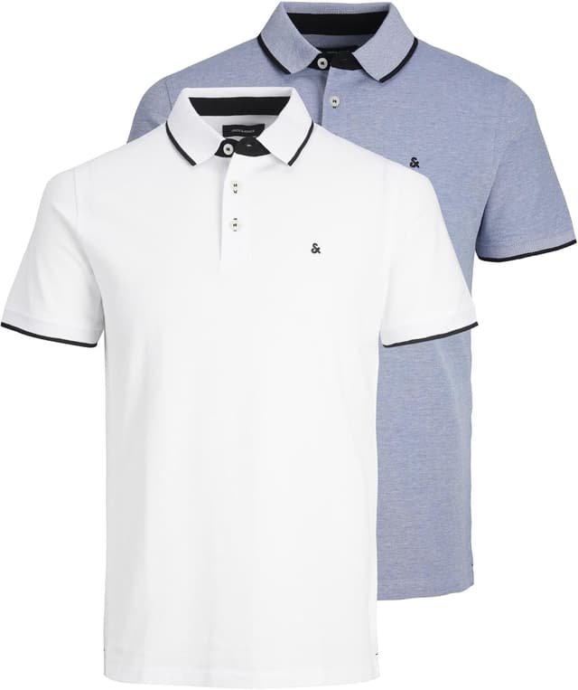 Detalle de JACK & JONES Herren JJepaulos Polo T-Shirt im 2er-Pack (Baumwolle mit Knopfleiste)