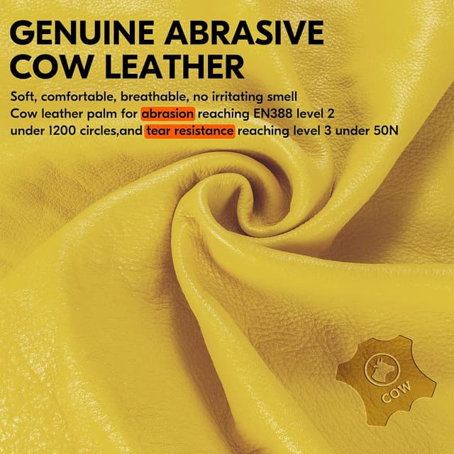 Detalle de Vgo Work Gloves for Men with Touchscreen Palm in Cowhide Leather (Heavy Duty, Anti-Impact) – 1 Pair (L)