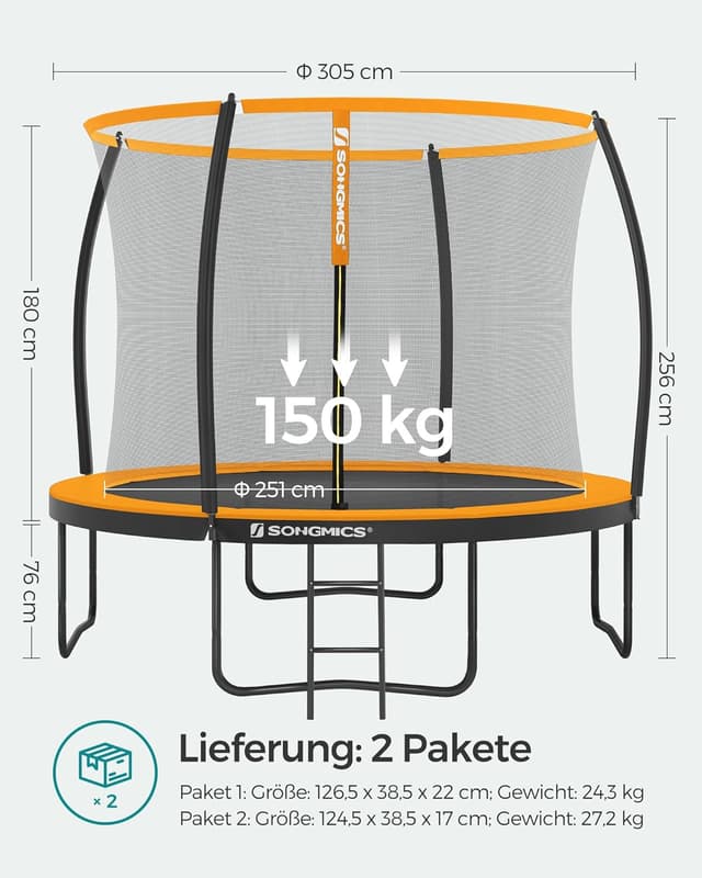 Thumbnail 6 de SONGMICS Trampolin für Kinder mit Sicherheitsnetz, Sicherheitskissen, Leiter und Stahlrahmen (366 cm)