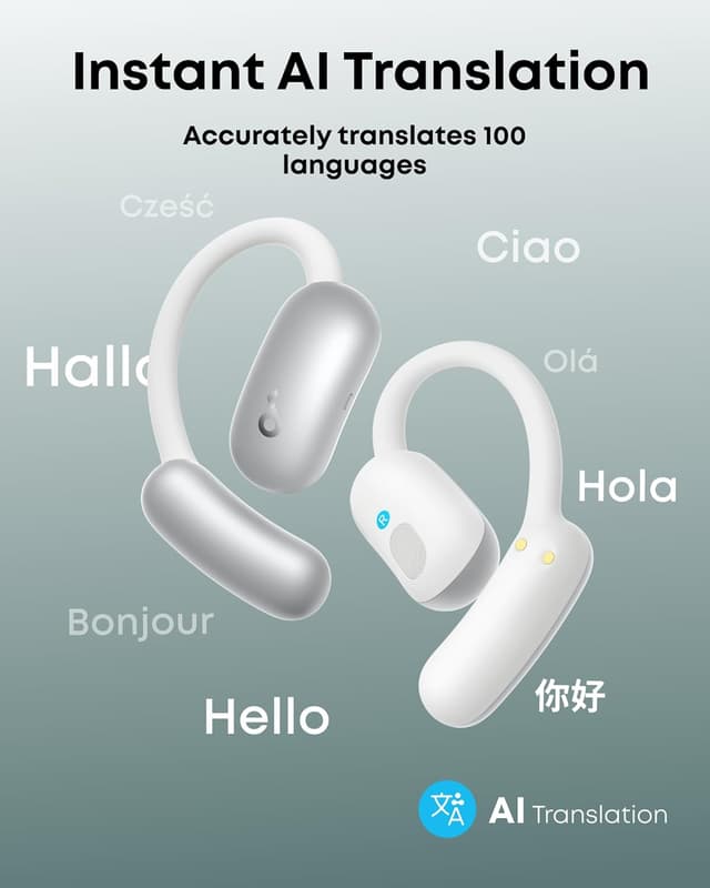 Detalle 2 de soundcore AeroFit 2 AI Assistant by Anker open-ear earbuds with real-time translation and pressure-free fit
