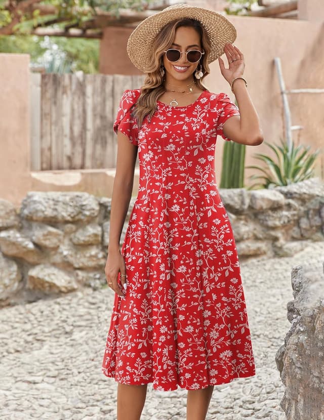 Detalle de Zeagoo women’s summer short-sleeve midi dress with pockets (floral swing dress, S–XXL)