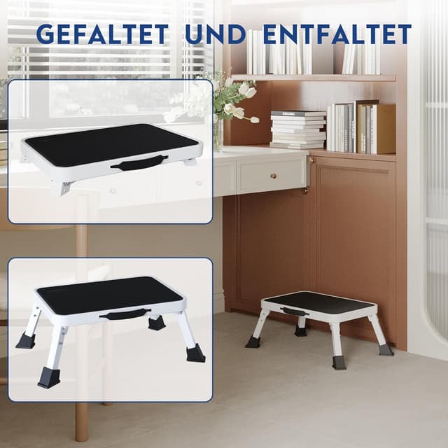 Detalle 2 de BONTEC Klapptritt: rutschfester Tritthocker bis 150 kg, weiß, zusammenklappbar