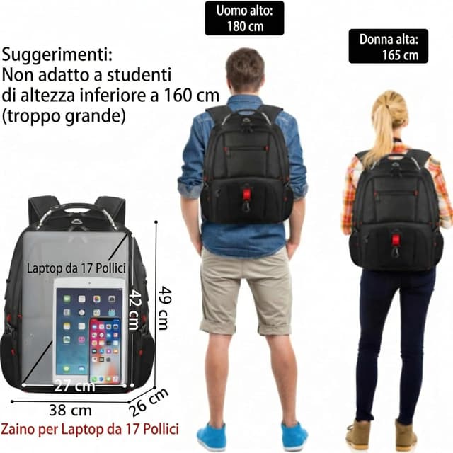 Detalle de MATEIN Zaino Zaino Uomo Grande 50L con porta PC da 17 pollici, impermeabile e con USB esterna (nero)